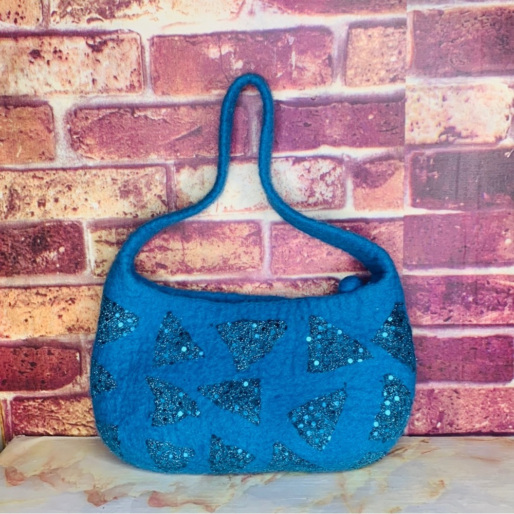 The Collection Royal Blue Boiled Wool Boho Shoulder Bag